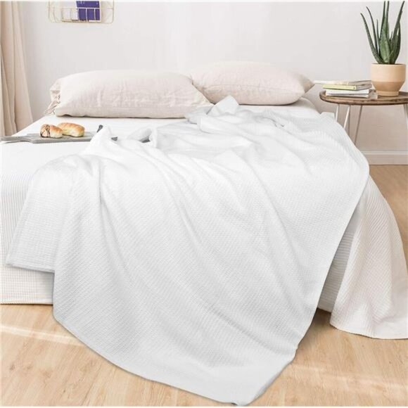 100% Cotton Thermal Blanket,Breathable Bed Blanket Twin Size,Soft Waffle Blanket - Picture 5 of 8